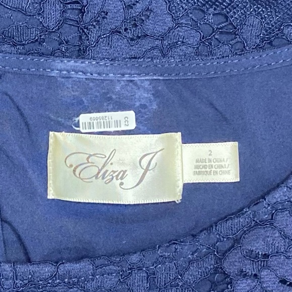 Eliza J Size 2 Navy Blue Lace Sheath Dress Fully Lined Bell Sleeves GUC … - Picture 13 of 15